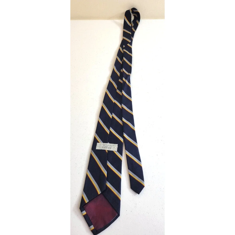 Jsaco Neck Tie Black Gray Striped Wool Blend Made in Italy Classic Business Work
